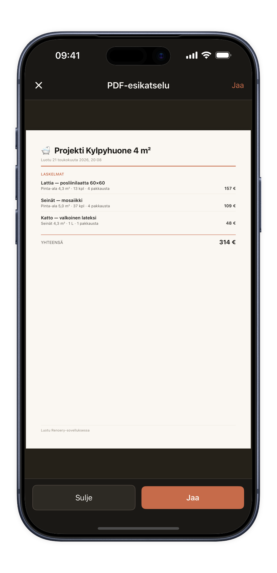 Kuvakaappaus Renoery-PDF-viennistä puhelimen kehyksessä