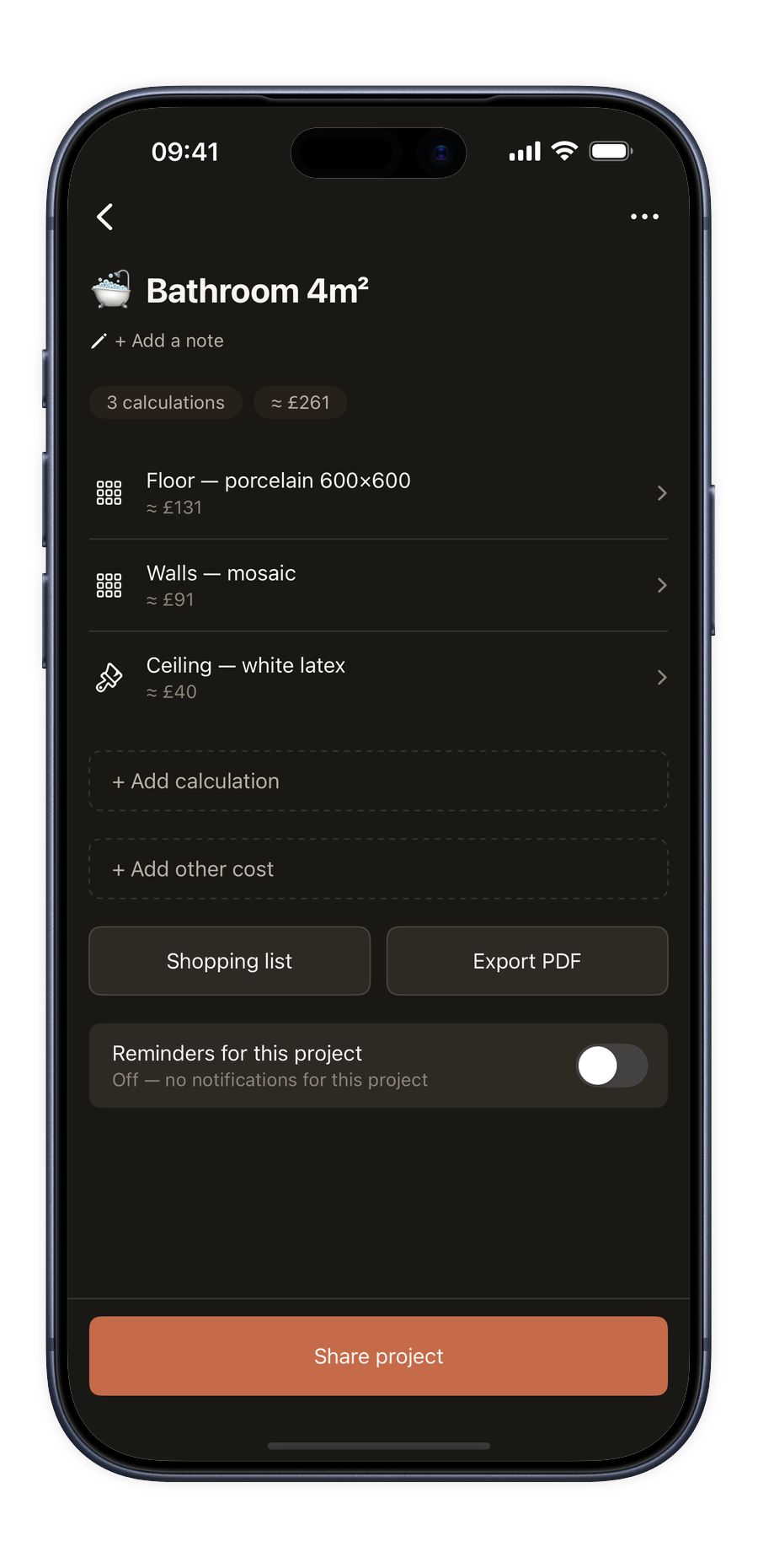 Project mode in the Renoery app