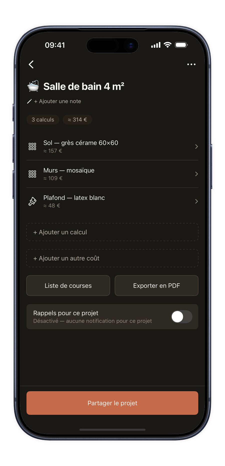 Mode projet dans l’application Renoery